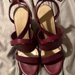 Cole Haan Burgundy Strappy Sandals with Geometric Design